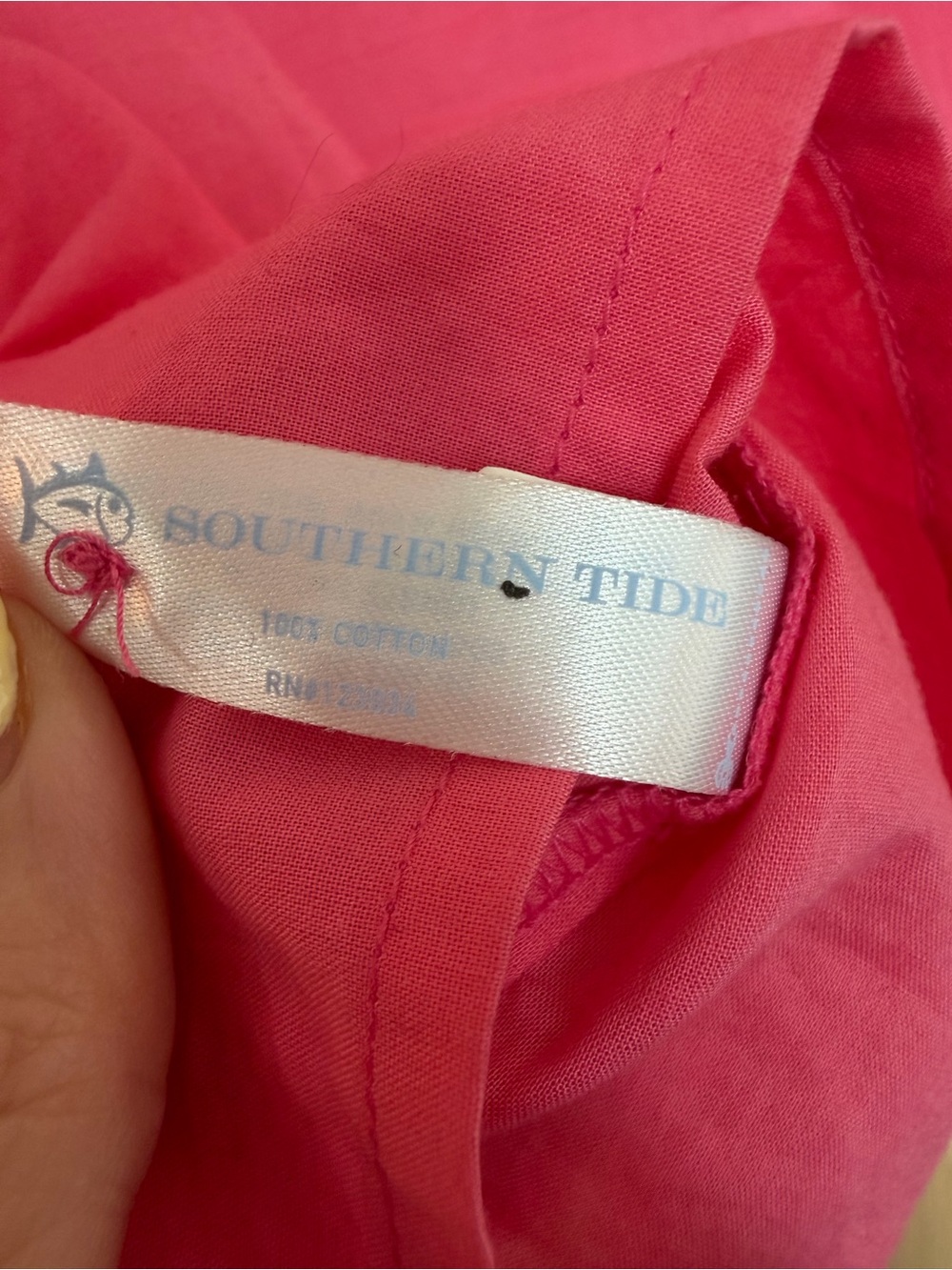 Southern Tide Coral Pink Ruffle-Neck Button Popover - Picture 5 of 6